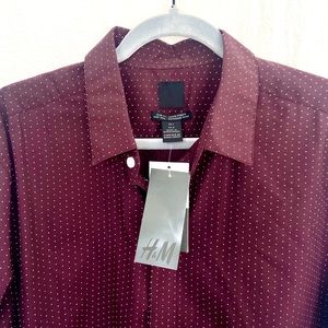 Men’s Burgundy Button Down with White Dots